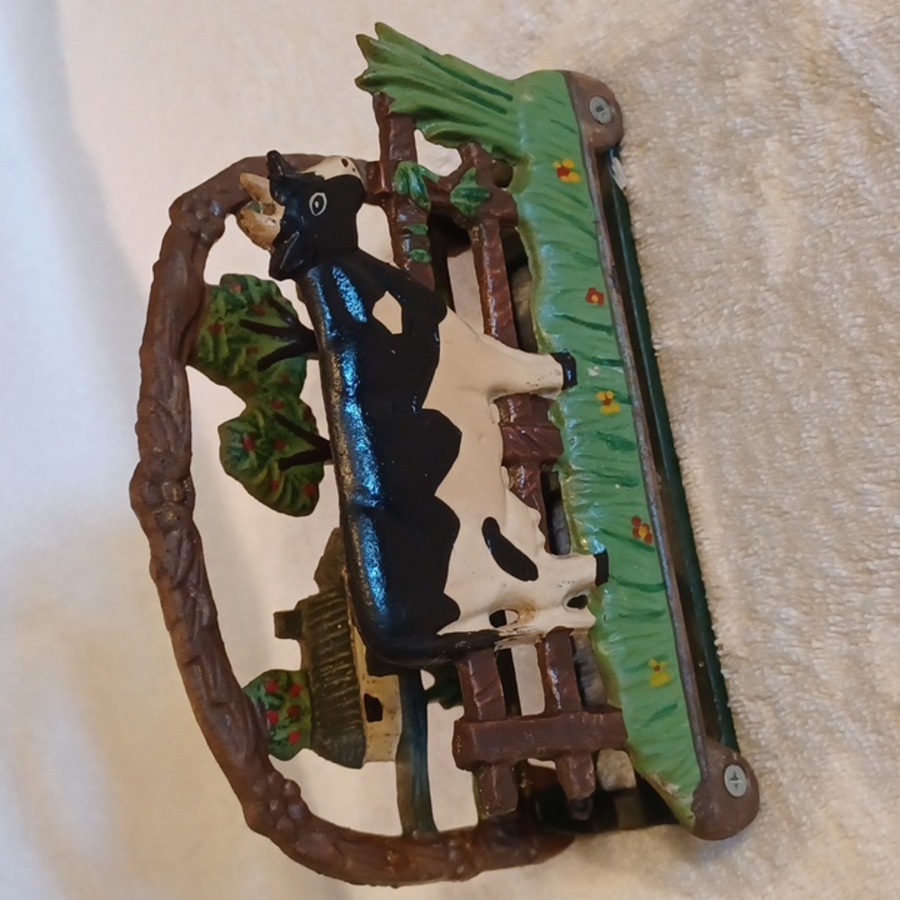 Cast iron napkin holder, paper plate holder cow, farmhouse design